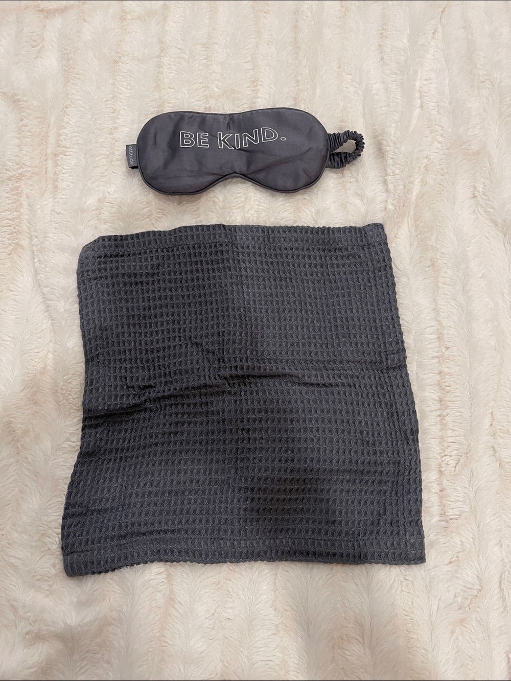 Ettitude Black "Be Kind." Sleep Mask with Black Waffle Knit Neck Warmer